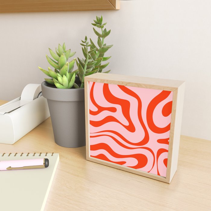 Modern Retro Liquid Swirl Abstract Pattern in Light Pink and Red Orange Mini Art Print Gallery Image 2