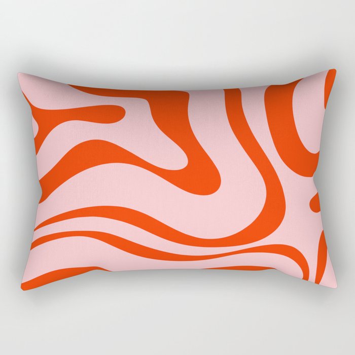 Modern Retro Liquid Swirl Abstract Pattern in Light Pink and Red Orange Rectangular Pillow Gallery Image 2