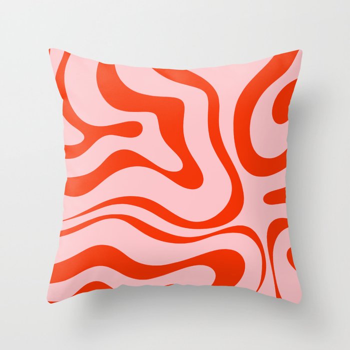 Modern Retro Liquid Swirl Abstract Pattern in Light Pink and Red Orange Throw Pillow Gallery Image 6