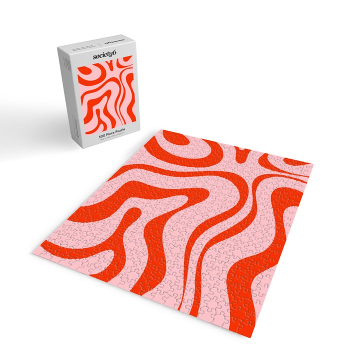 Modern Retro Liquid Swirl Abstract Pattern in Light Pink and Red Orange Jigsaw Puzzle Gallery Image 2