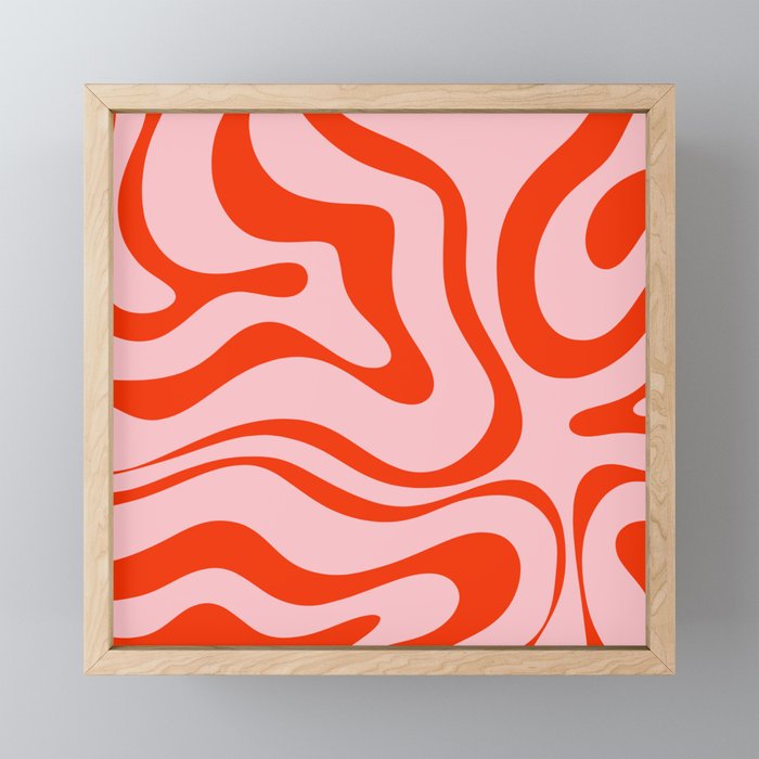 Modern Retro Liquid Swirl Abstract Pattern in Light Pink and Red Orange Mini Art Print Gallery Image 1
