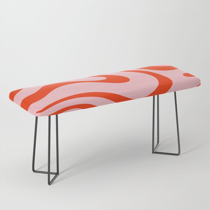 Modern Retro Liquid Swirl Abstract Pattern in Light Pink and Red Orange Bench Gallery Image 1