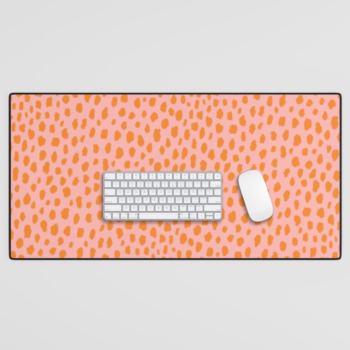 Orange and Pink Polka Dot Spots Pattern (orange/pink) Desk Mat Gallery Image 1
