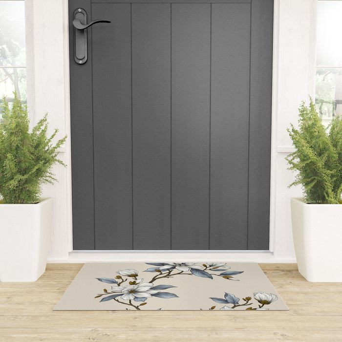 Elegant branch of white magnolia Welcome Mat Gallery Image 3