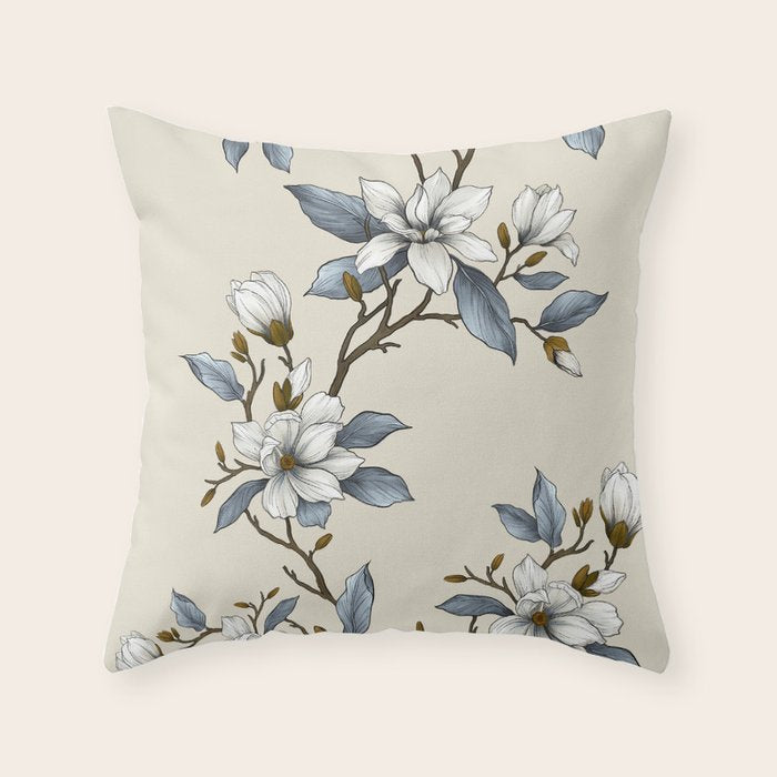 Elegant branch of white magnolia Throw Pillow Gallery Image 6