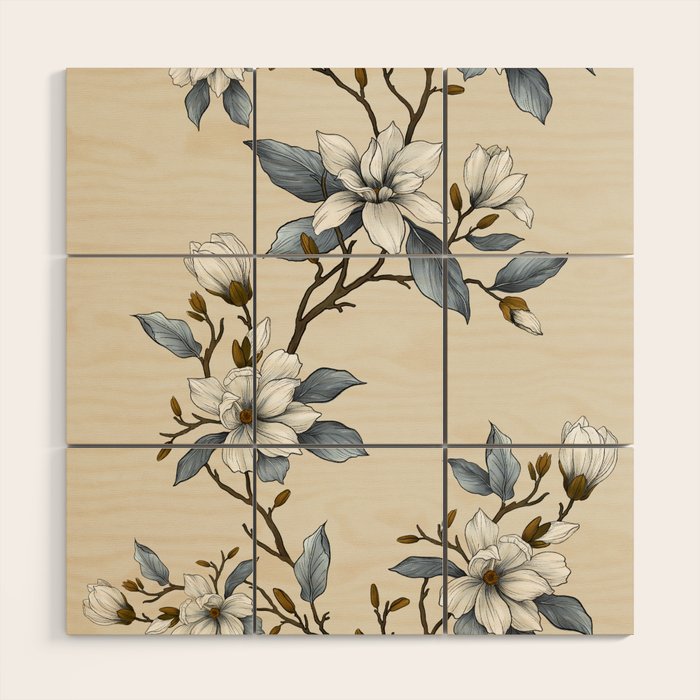 Elegant branch of white magnolia Wood Wall Art Gallery Image 1
