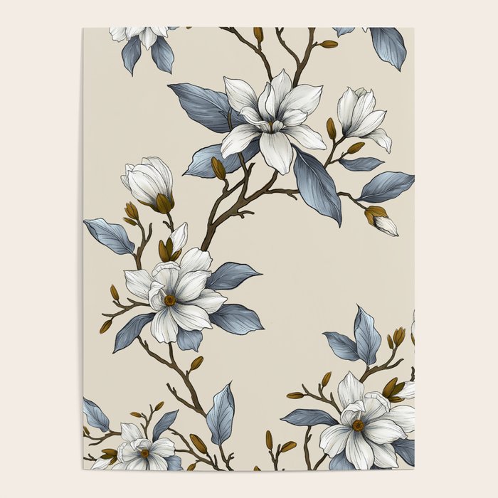 Elegant branch of white magnolia Poster Gallery Image 1