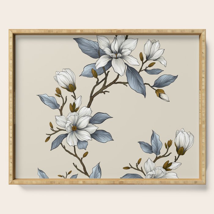Elegant branch of white magnolia Serving Tray Gallery Image 1