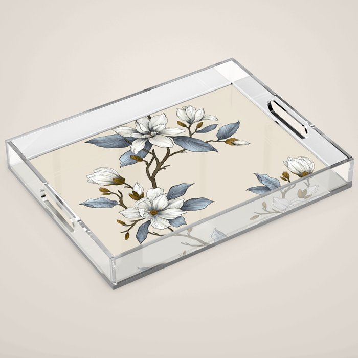 Elegant branch of white magnolia Acrylic Tray Gallery Image 1