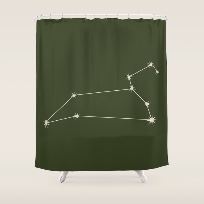 Leo Zodiac Star Constellation Line Art Moss Green Shower Curtain Gallery Image 1