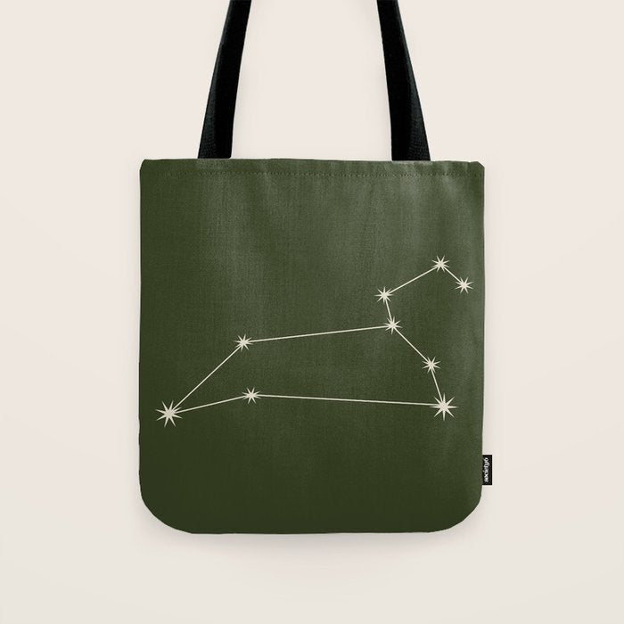 Leo Zodiac Star Constellation Line Art Moss Green Tote Bag Gallery Image 1