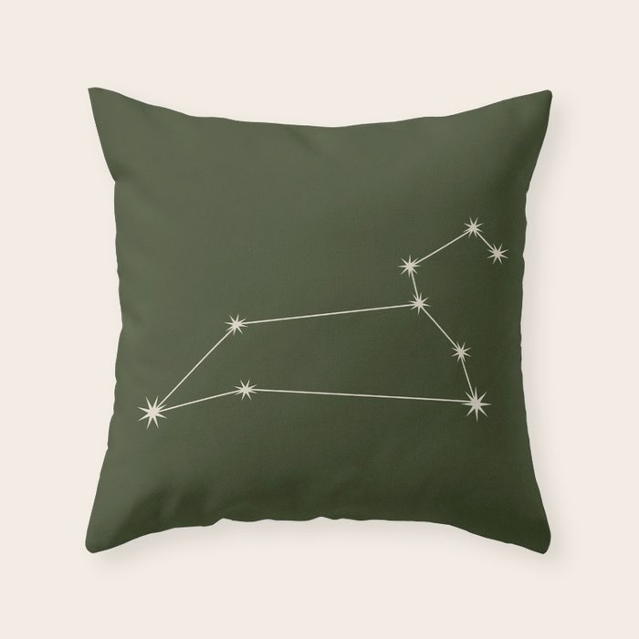 Leo Zodiac Star Constellation Line Art Moss Green Throw Pillow Gallery Image 6