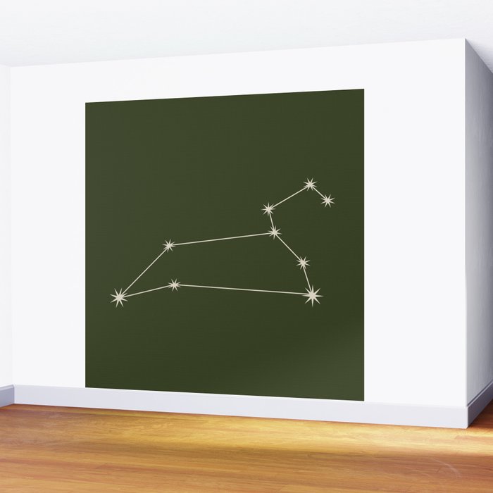 Leo Zodiac Star Constellation Line Art Moss Green Wall Mural Gallery Image 2