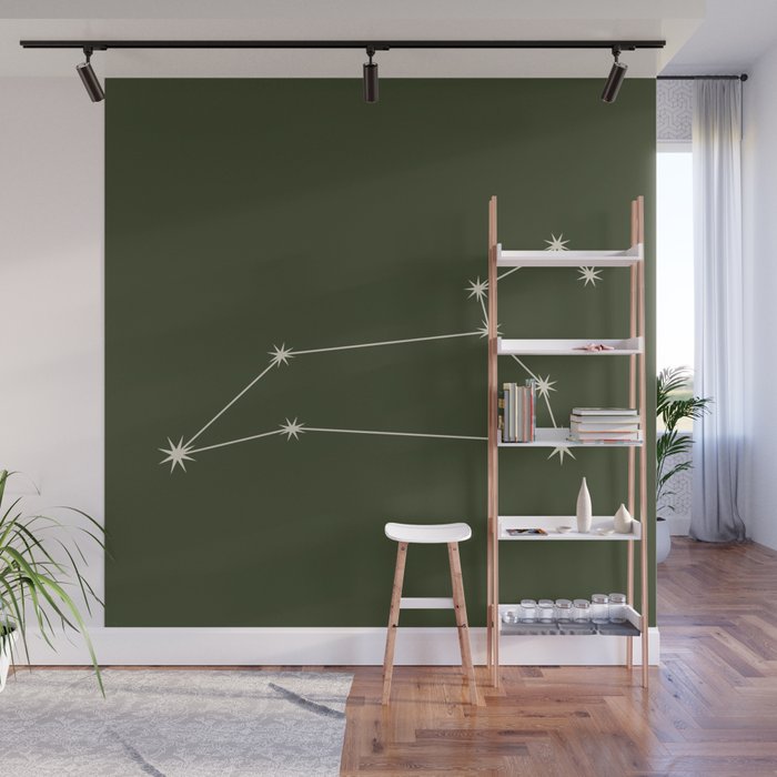 Leo Zodiac Star Constellation Line Art Moss Green Wall Mural Gallery Image 1