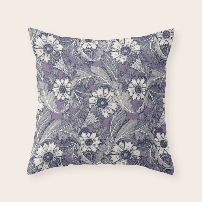 acanthus navy blue violet Throw Pillow Gallery Image 1
