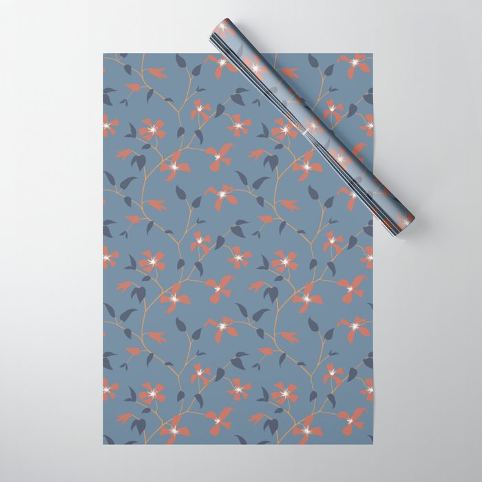 Floral Clematis Vine - Indigo Sunset Wrapping Paper Gallery Image 1