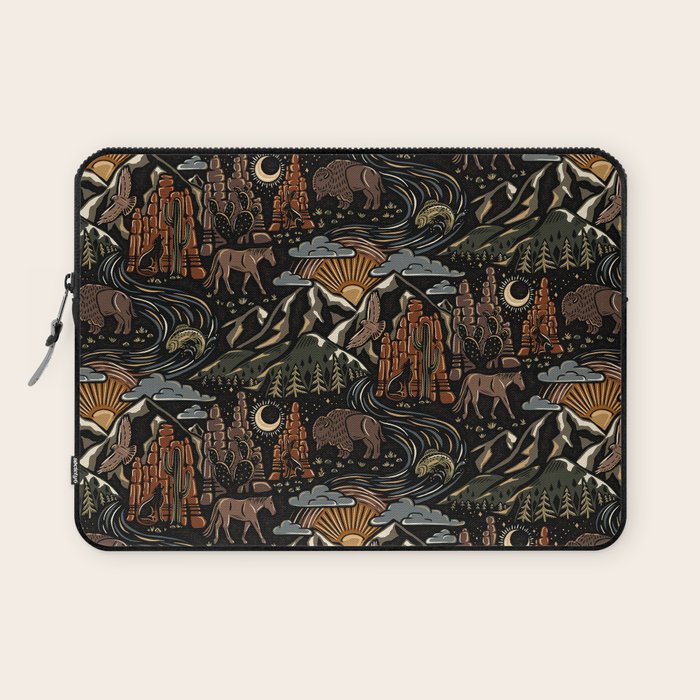Wild West - dark brown, rust, green, and black Laptop Sleeve Gallery Image 1