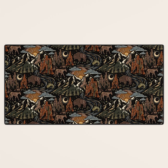 Wild West - dark brown, rust, green, and black Desk Mat Gallery Image 3