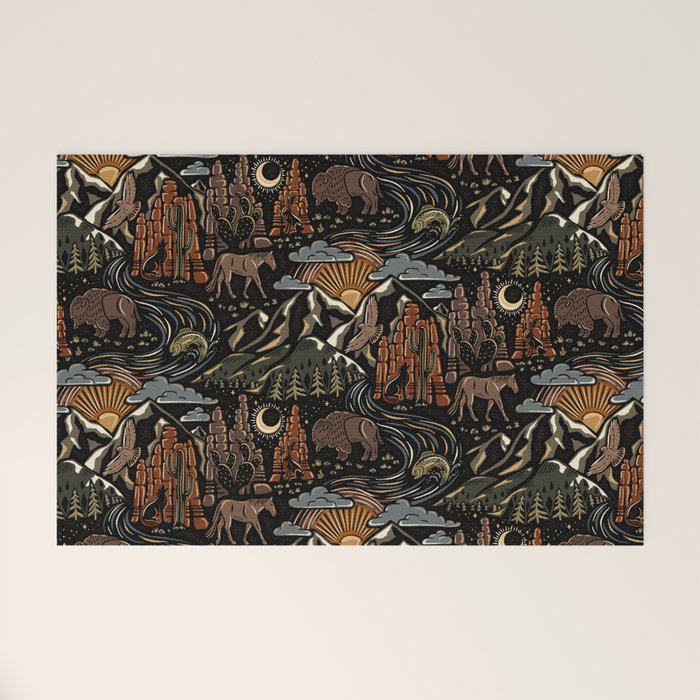 Wild West - dark brown, rust, green, and black Welcome Mat Gallery Image 1