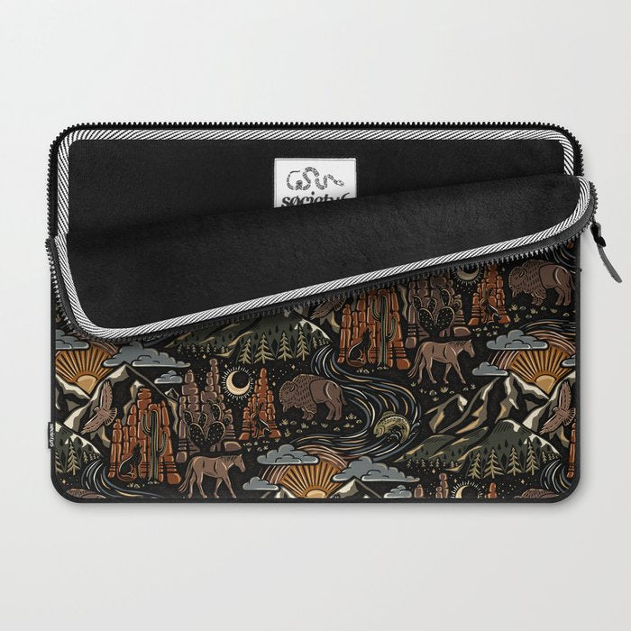 Wild West - dark brown, rust, green, and black Laptop Sleeve Gallery Image 2
