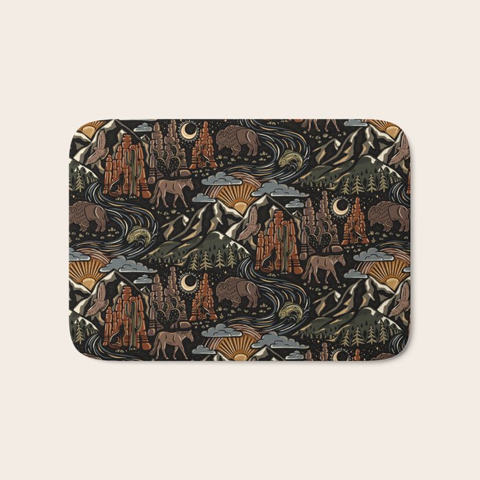 Wild West - dark brown, rust, green, and black Bath Mat Gallery Image 1