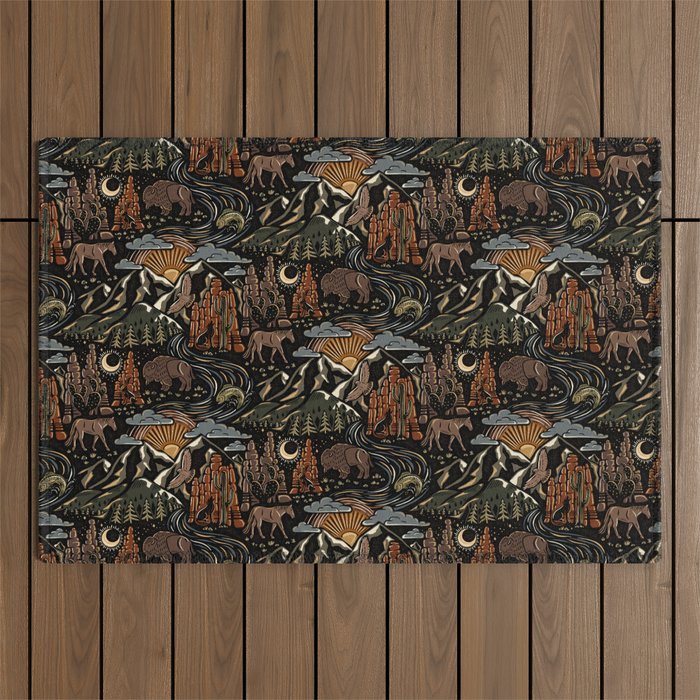 Wild West - dark brown, rust, green, and black Outdoor Rug Gallery Image 1
