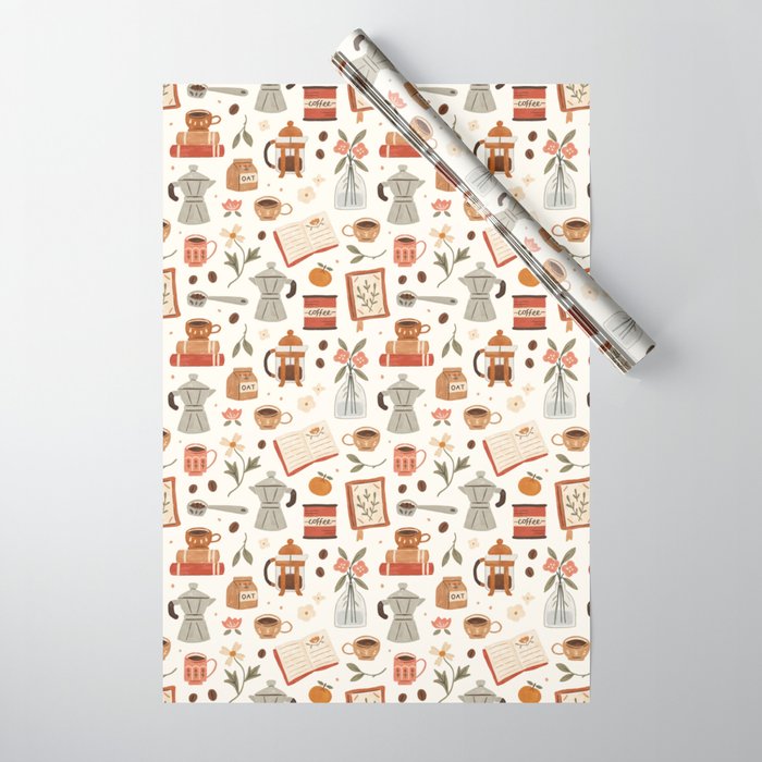 Gouache Books and Coffee Wrapping Paper Gallery Image 1