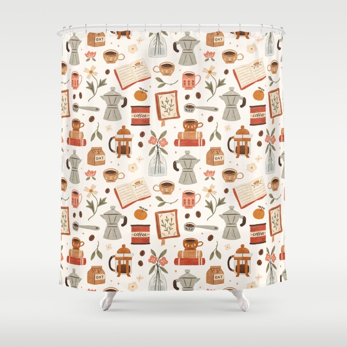 Gouache Books and Coffee Shower Curtain Gallery Image 1