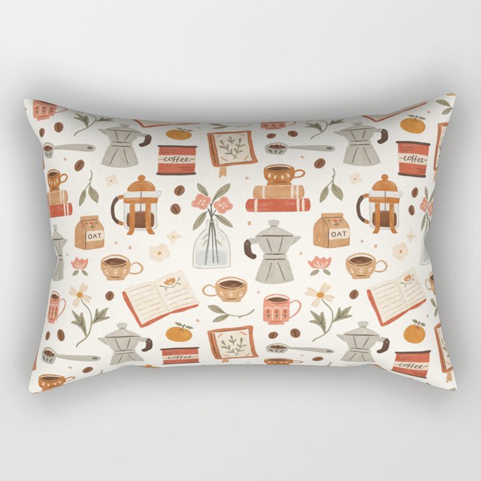 Gouache Books and Coffee Rectangular Pillow Gallery Image 1