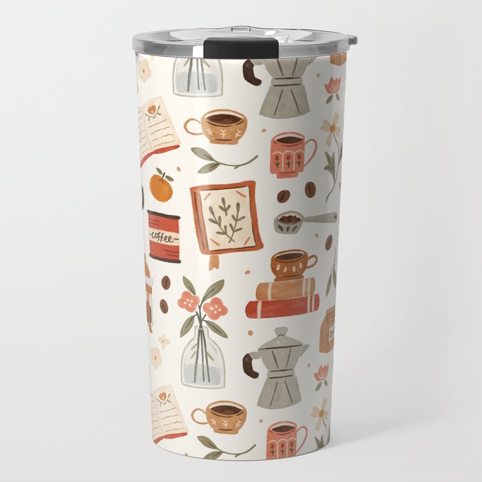 Gouache Books and Coffee Travel Mug Gallery Image 1