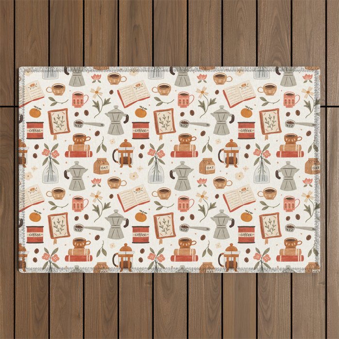 Gouache Books and Coffee Outdoor Rug Gallery Image 1