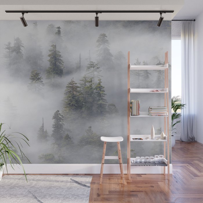 Forest In The Sky - Redwood National Park Foggy Trees Wall Mural Gallery Image 1