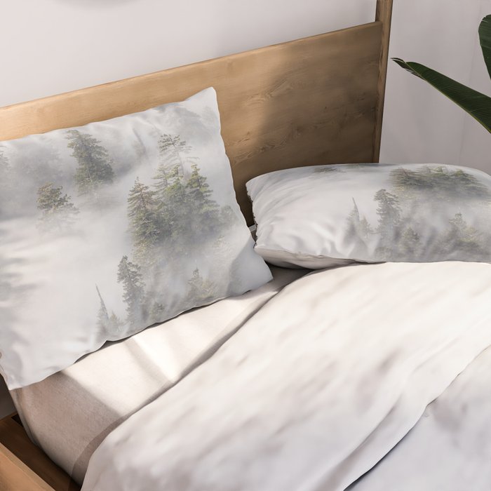 Forest In The Sky - Redwood National Park Foggy Trees Pillow Sham Gallery Image 2