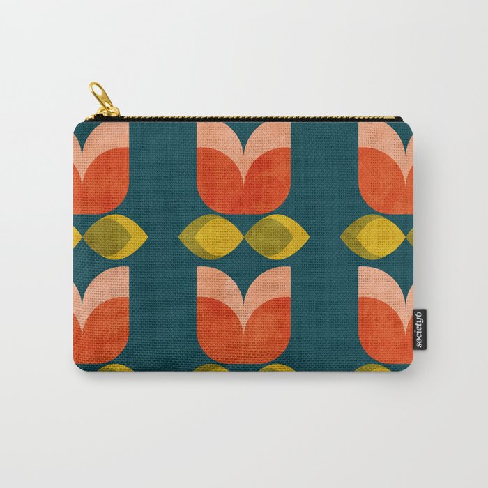 retro tulips teal Carry All Pouch Gallery Image 1