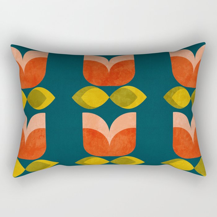 retro tulips teal Rectangular Pillow Gallery Image 1