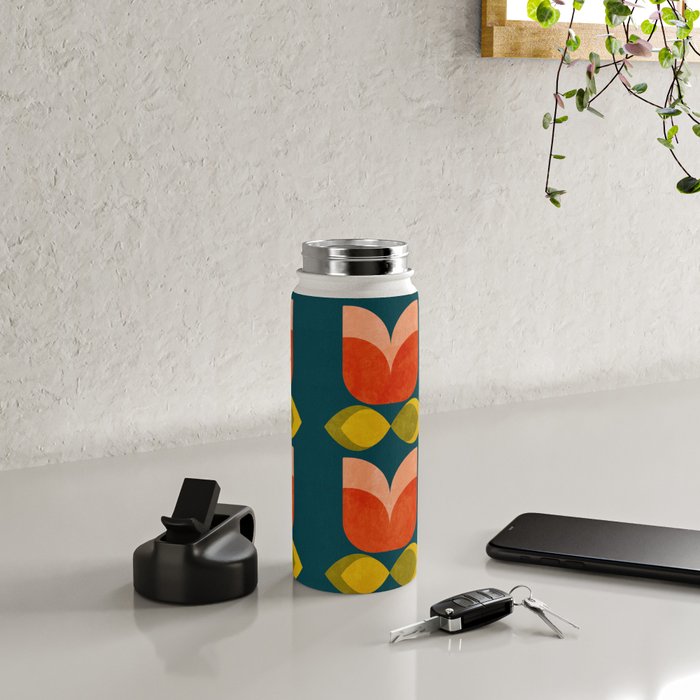 retro tulips teal Water Bottle Gallery Image 4