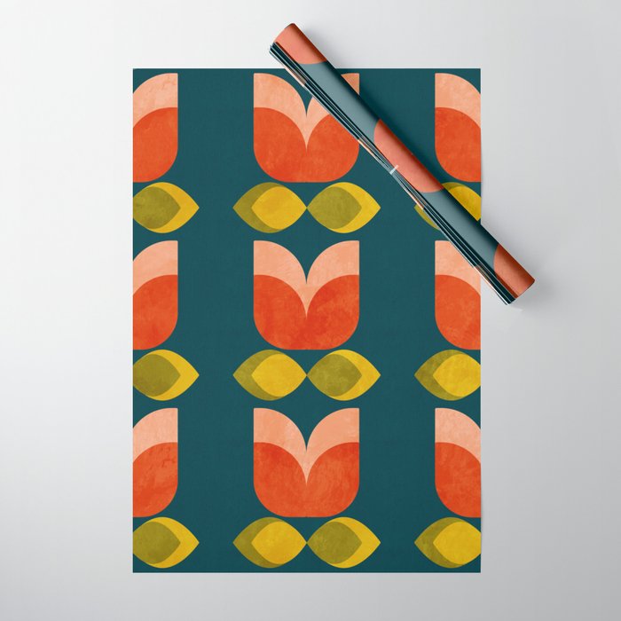 retro tulips teal Wrapping Paper Gallery Image 1