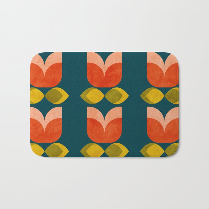 retro tulips teal Bath Mat Gallery Image 1