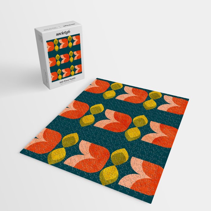 retro tulips teal Jigsaw Puzzle Gallery Image 2