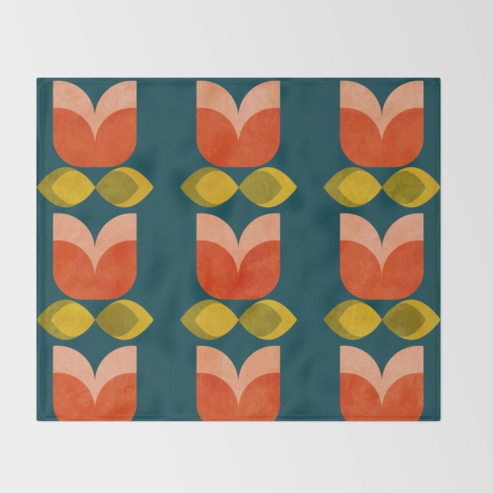 retro tulips teal Throw Blanket Gallery Image 2