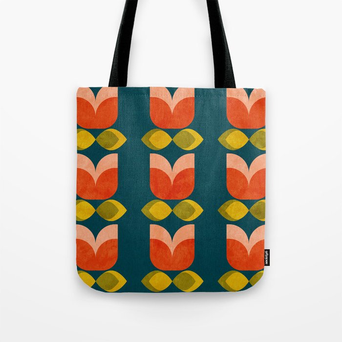 retro tulips teal Tote Bag Gallery Image 1