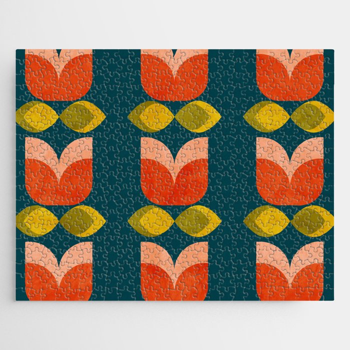 retro tulips teal Jigsaw Puzzle Gallery Image 1