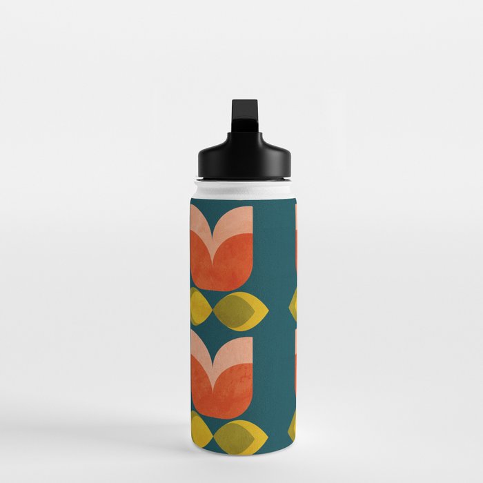 retro tulips teal Water Bottle Gallery Image 3