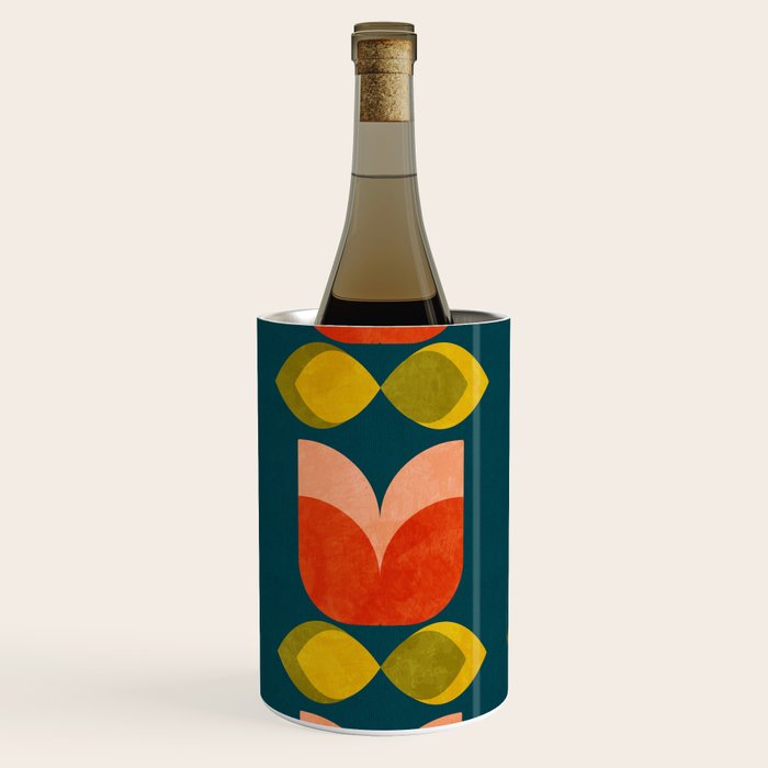 retro tulips teal Wine Chiller Gallery Image 1