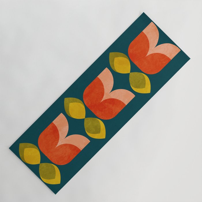 retro tulips teal Yoga Mat Gallery Image 1