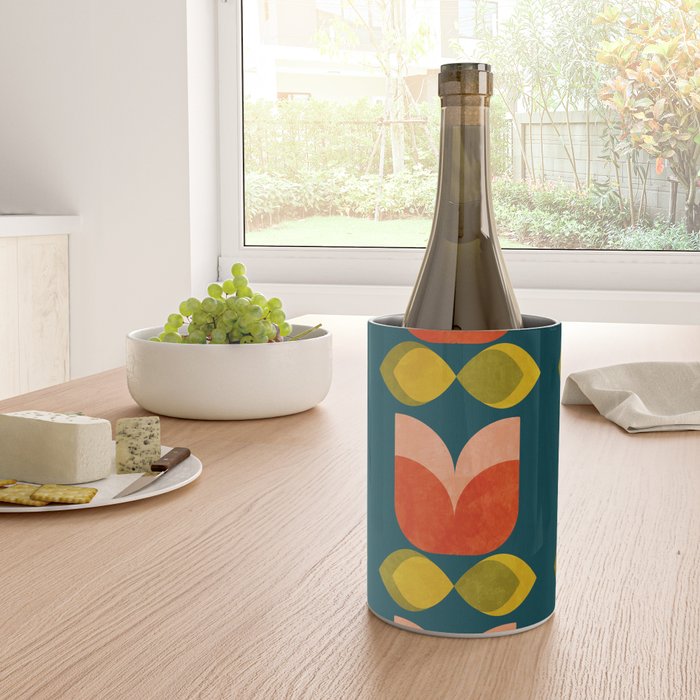 retro tulips teal Wine Chiller Gallery Image 4