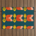 retro tulips teal Outdoor Rug Gallery Image 1