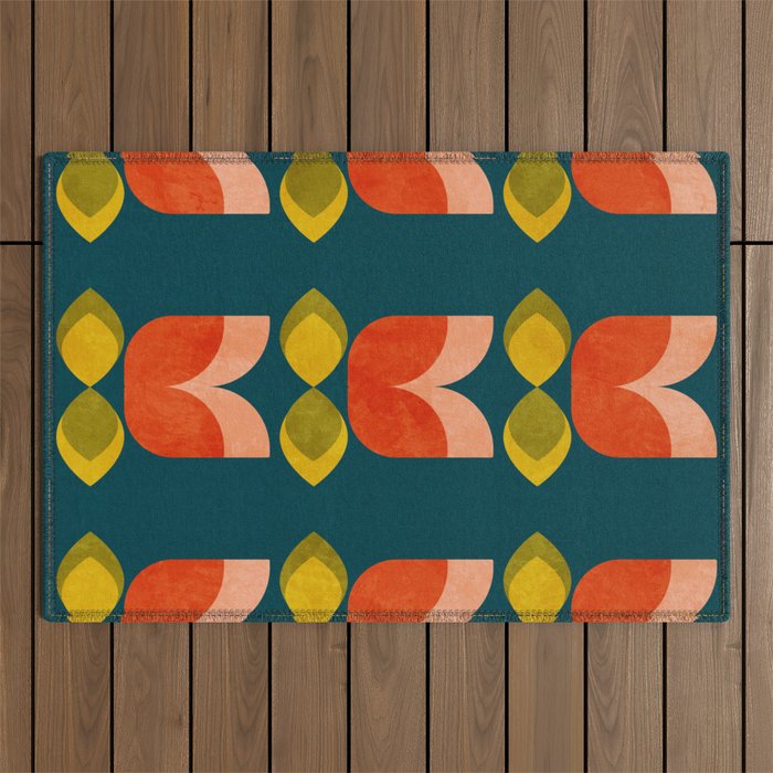 retro tulips teal Outdoor Rug Gallery Image 1