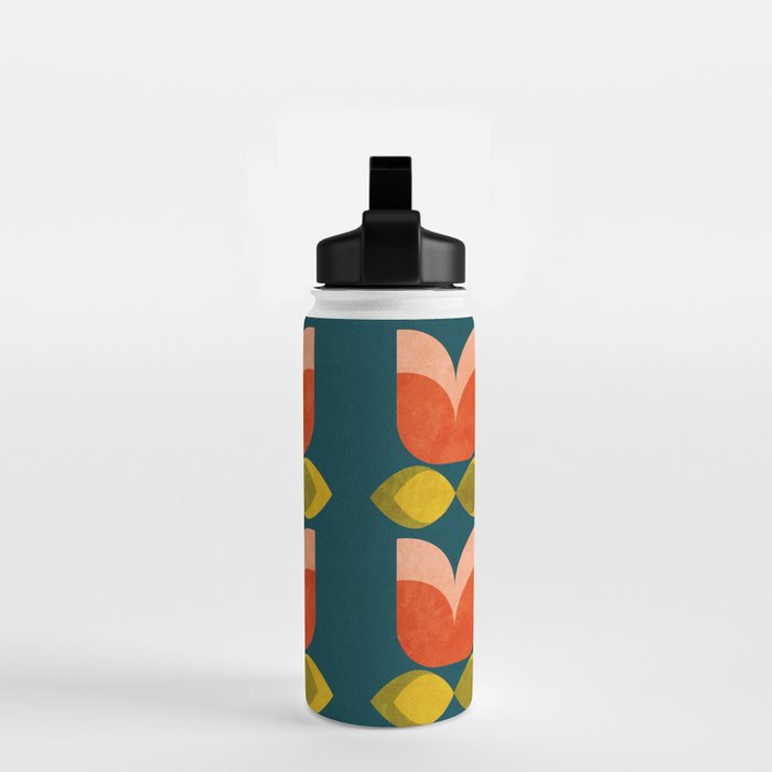 retro tulips teal Water Bottle Gallery Image 2