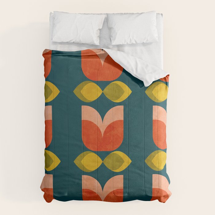 retro tulips teal Comforter Gallery Image 6